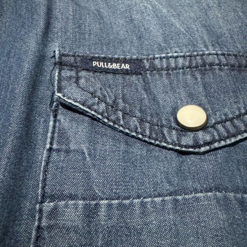 Pull & Bear Denim shirt with leather elbow patches, like new, size L