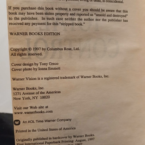 Total Control book by David Baldacci, Warner Books 1997