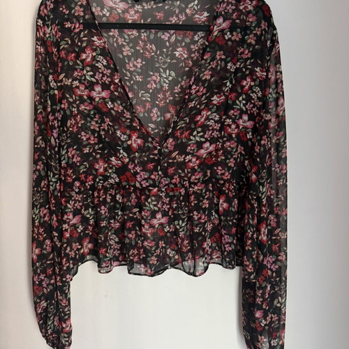 Stradivarius crop shirt, black floral transparent