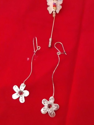 Silver earrings and brooch set handmade vintage, used