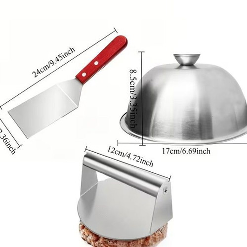 BBQ tool set of 3 pieces new, press, spatula and lid