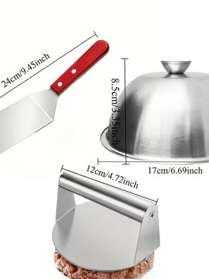 BBQ tool set of 3 pieces new, press, spatula and lid
