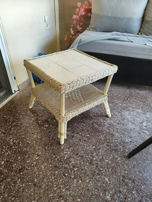 Bamboo Outdoor Table with Glass Tile Like New, White Color