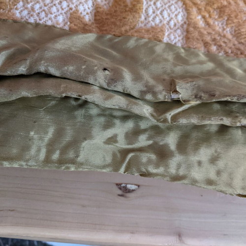 Wool blanket 2.17x1.60m used with wear on green stripe