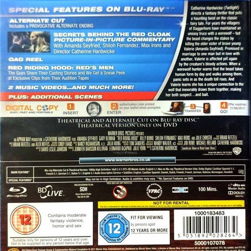 Red Riding Hood Blu-Ray used thriller movie with English subtitles