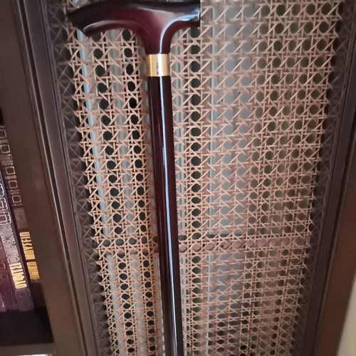 Triantafyllia Walking Cane with T Handle and Metal Decorative Ring, New