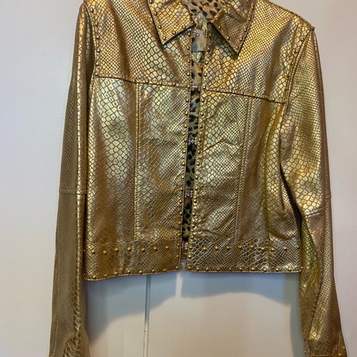 Gizia leather jacket used, gold, size S