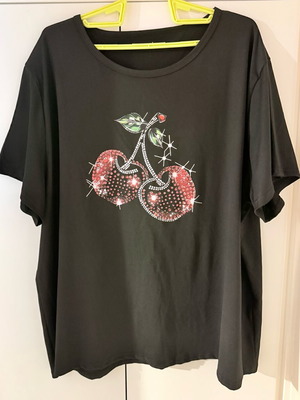 Black T-Shirt 5XL with Cherry Design like new