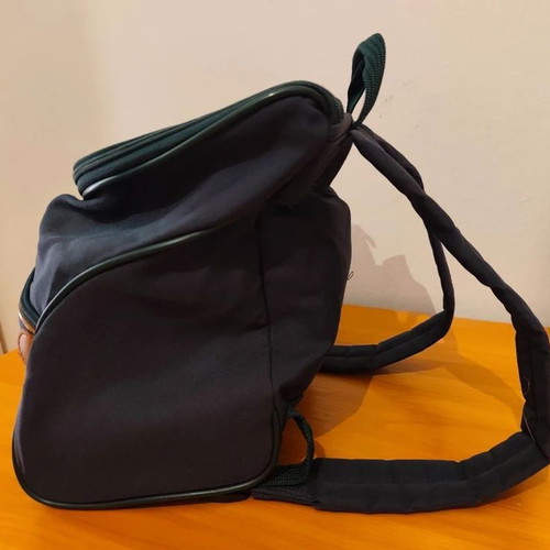 Delsey Visa mini backpack used, dark blue with leather details