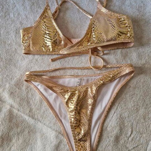 Shein bikini swimsuit new, gold croco color