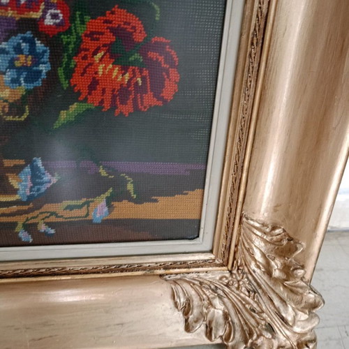 Embroidered painting used with floral theme in handmade frame 75x60