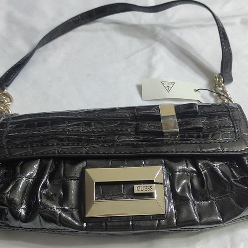 Guess women's croc-style evening handbag, new, black gray pearl