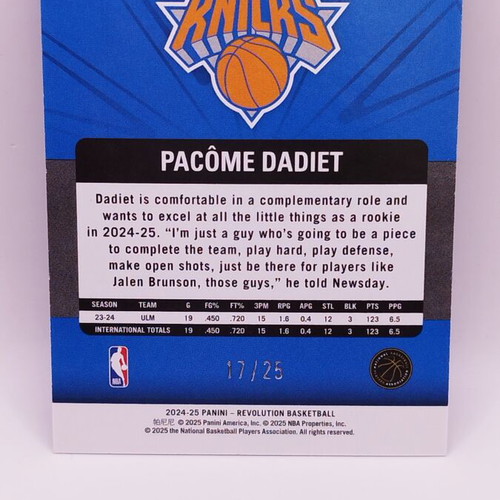 2024-25 Panini Revolution Pacome Dadiet Rookie Card numbered 17/25, like new