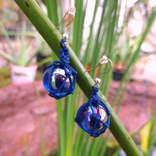 Earrings with macrame art, handmade, new, blue