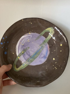Handmade ceramic plate “planet” new, made of black clay