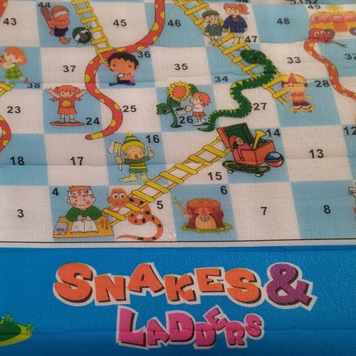 Snakes & Ladders board game used with 8 pawns and 1 die