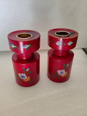 Vintage wooden candle holders used, set of 2