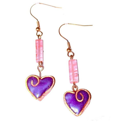 Handmade earrings with pink nephrite gemstone and clay heart