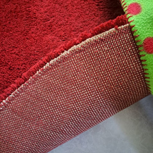 Shaggy red rugs with high pile, 2 rectangular and 1 round