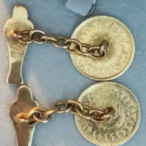 Cufflinks with Egyptian 2 Piastres 1937 Coin, silver 925, used