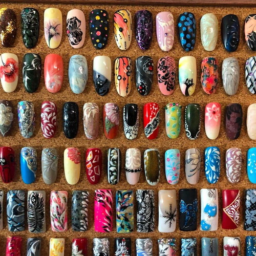 Board with 187 professional nail design tips, vintage collectible