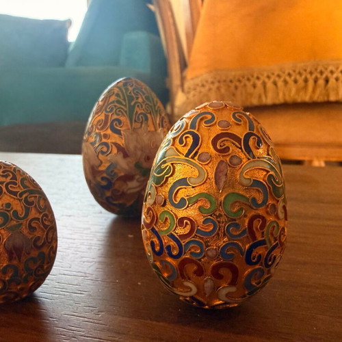Cloisonné eggs new, set of 3 pieces