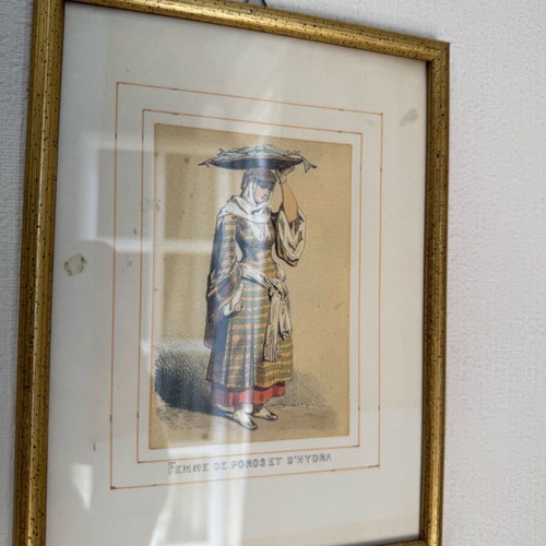 Collection of 6 framed 19th century costume lithographs used