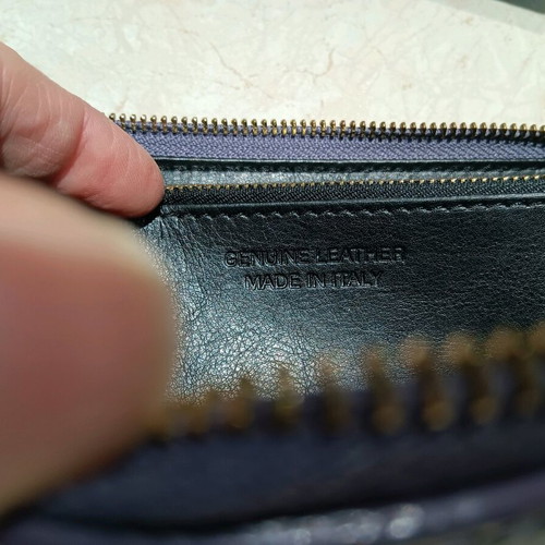 Leather women's wallet used, purple with gold details
