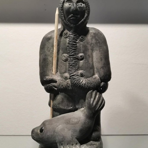 Wolf Original Inuit Seal Hunter Soapstone sculpture handcrafted used