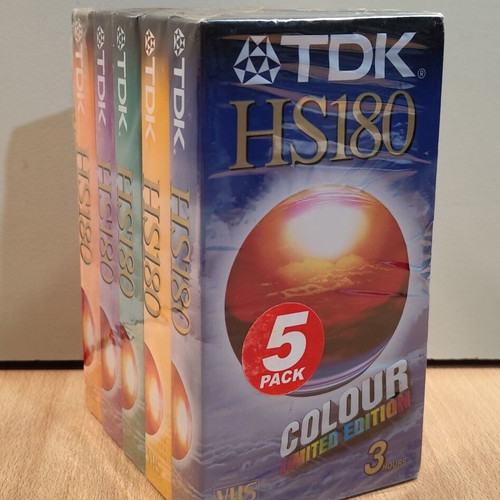 TDK HS 180 Colour United Edition VHS set of five new, sealed