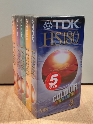 TDK HS 180 Colour United Edition σετ πέντε βιντεοκασσετών καινούργιο, σφραγισμένες