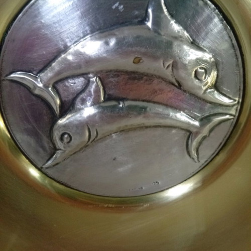 Ilias Lalaounis collectible plate with dolphins, silver 925 & brass