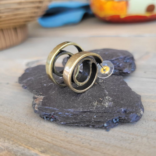 Bronze earrings, partially handmade, gold tone
