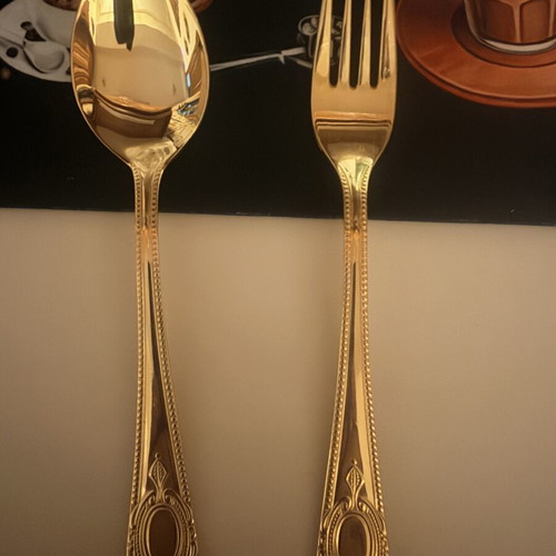 Gold-plated spoon and fork 23/24 carats new