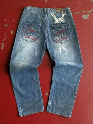 Vintage 00s Tool Jeans used wide denim blue pants