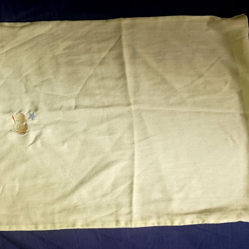 Cot pillowcase new, cotton, light green with duck and star design