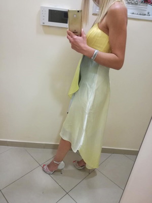 Satin dress by Tasos Mitropoulos size M, like new, grey and yellow