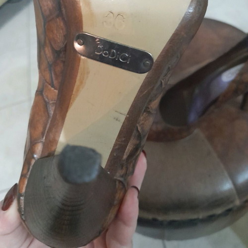 Dodici Peep Toe shoes used, genuine leather, brown, size 36