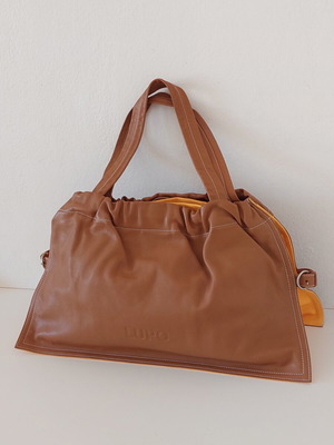 Lupo leather and canvas shoulder bag like new, large size, brown and yellow