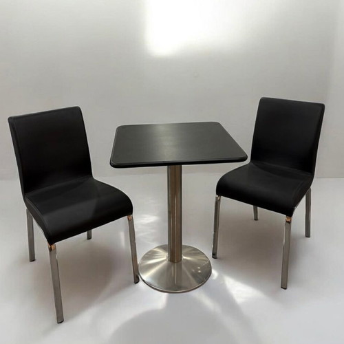 Table with lid 65x65 and 2 metal chairs with leather new