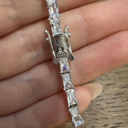 Silver bracelet with white zirconia, new, stainless steel
