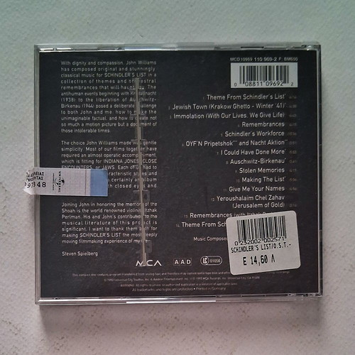 Schindler's List soundtrack CD used, classical genre