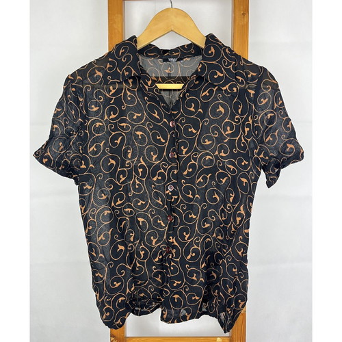Vintage black shirt M 100% viscose with brown abstract print used
