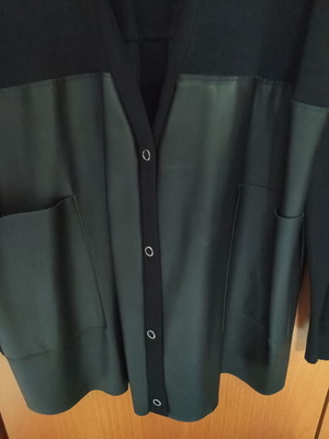 Zara black women's cardigan, half knit half suede, snap buttons, 2 front pockets