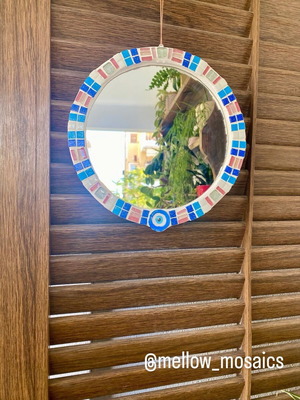 Handmade mosaic mirror 24cm diameter made to order