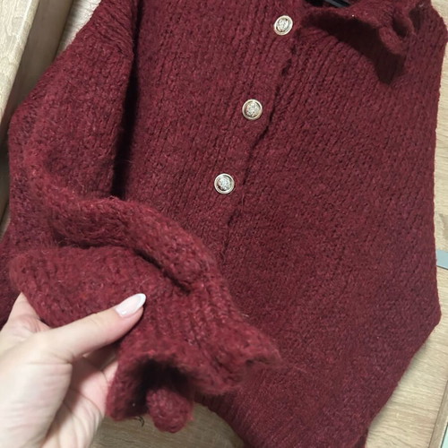 Thick cardigan with buttons and sleeve details like new, red