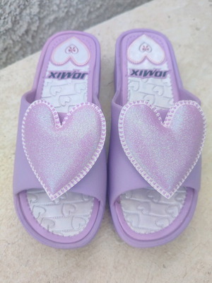 Jomix slippers size 38 new, purple with hearts