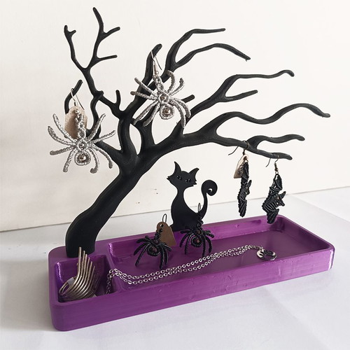 Jewelry Tray Black Cat and Tree 3D Printed Made to Order