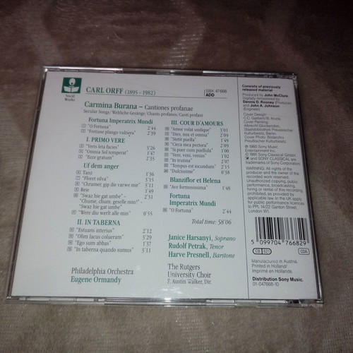 Orff Carmina Burana CD like new, classical music Sony Essential Classics