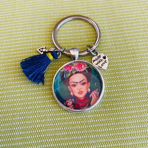Boho keychain with Frida Kahlo illustration